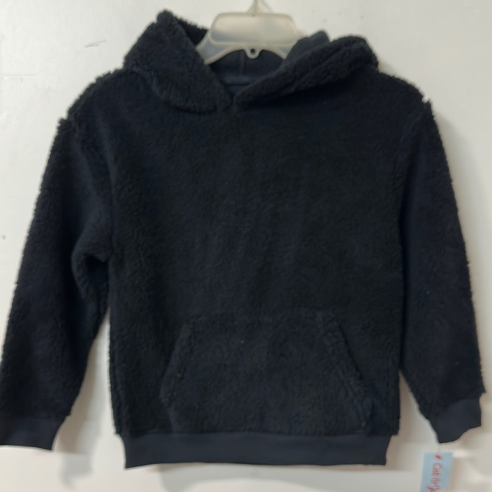 Cat & Jack Black Pullover Hoodie Sweatshirt fuzzy material